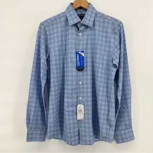 Nautica Slim Fit Performance Dress Shirt Mens Small Blue Gingham Stretch NWT